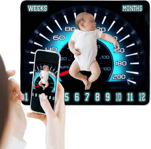 Racing Car Baby Monthly Milestone Blanket, Rally Speedometer,48x40in Soft Flannel, Newborn Mom Gifts, Baby Shower Age Growth Tracker with Bonus Ma...